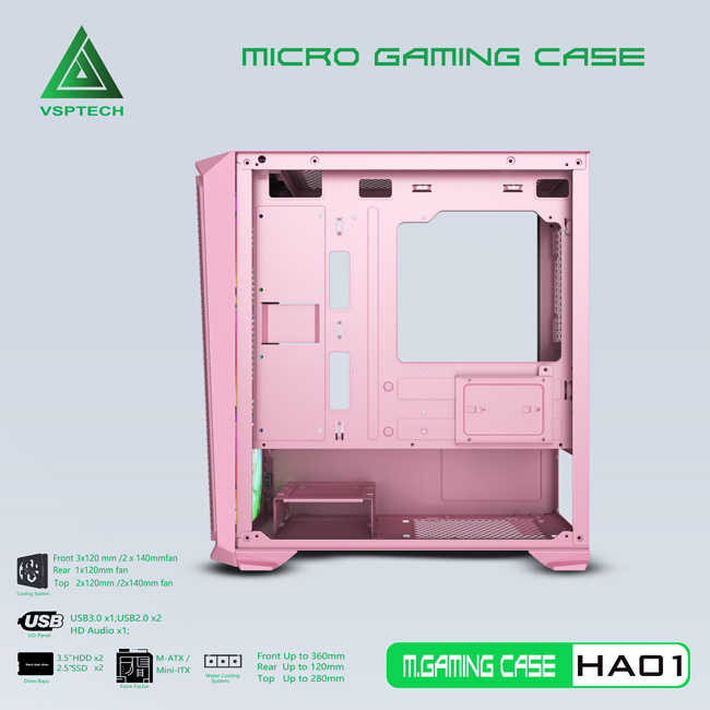 CASE VSPTECH GAMING HA01 (PINK/GREEN)